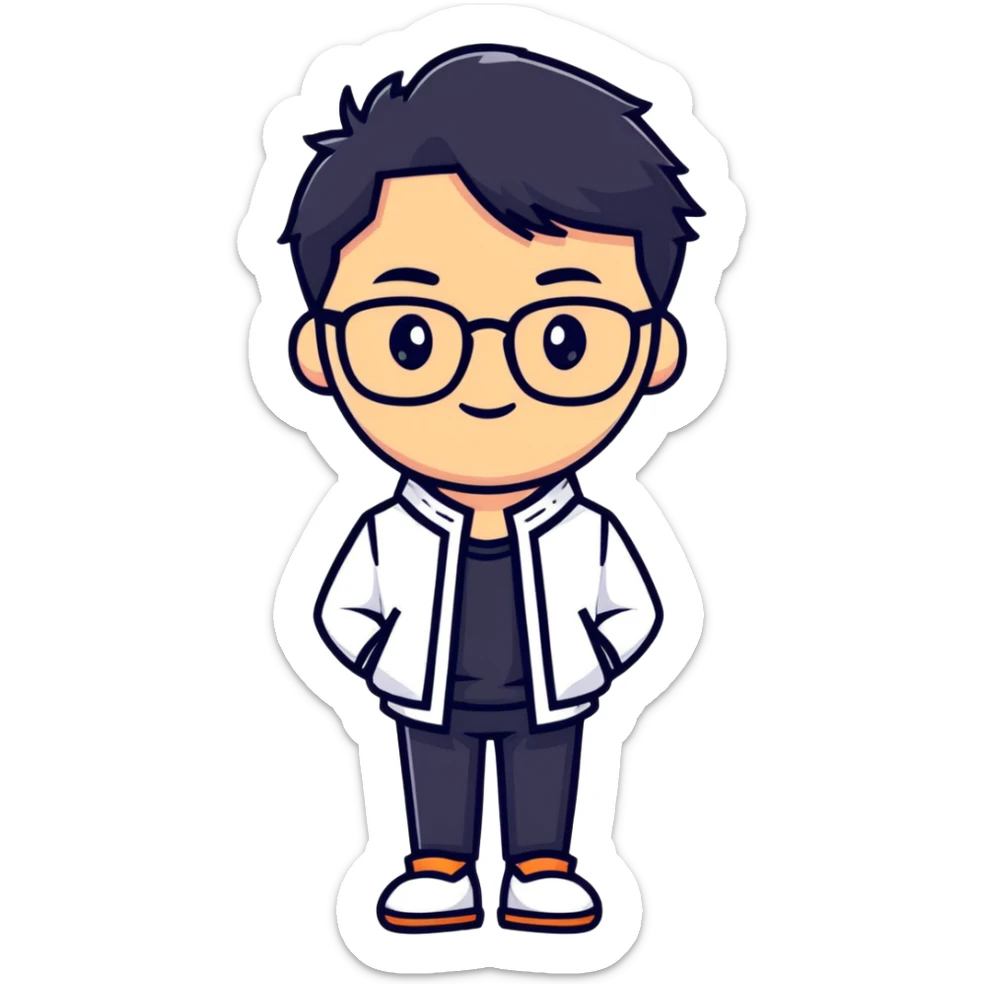Casual Asian male character with glasses and stylish outfit sticker
