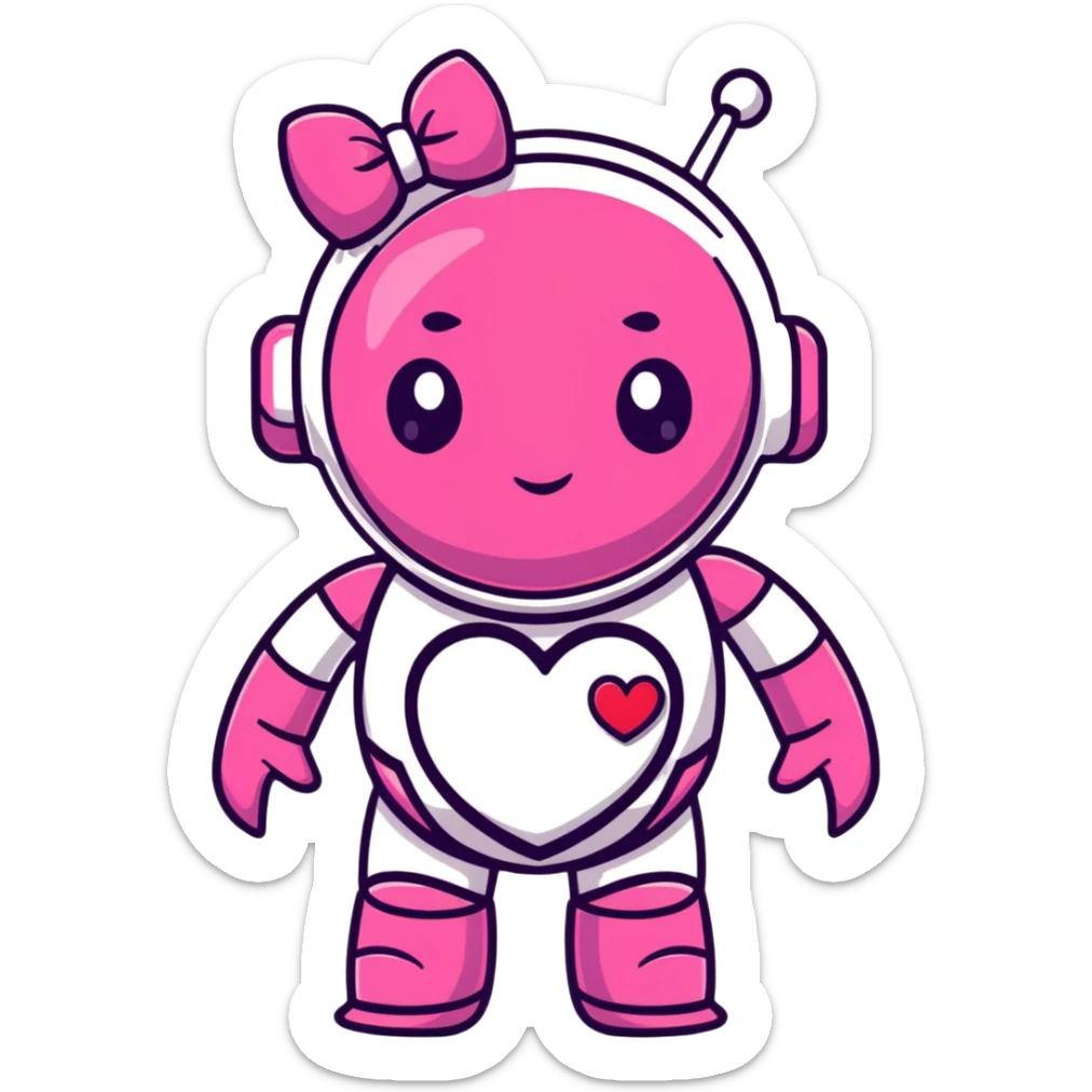 pink robot girl with a cute bow on top and heart decorations on her body sticker