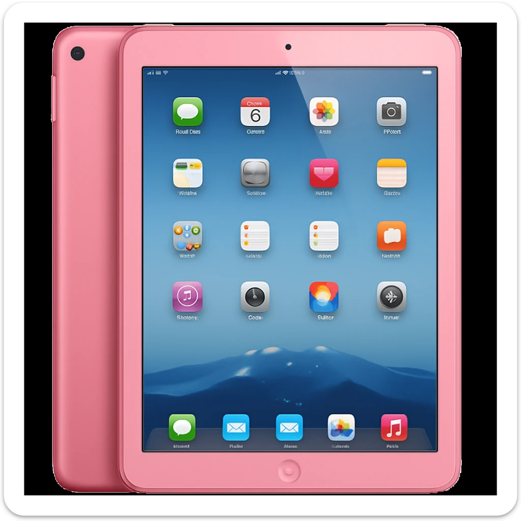 Change the iPad color to pink, keep the style and background as is. The style of the original image should be preserved. sticker