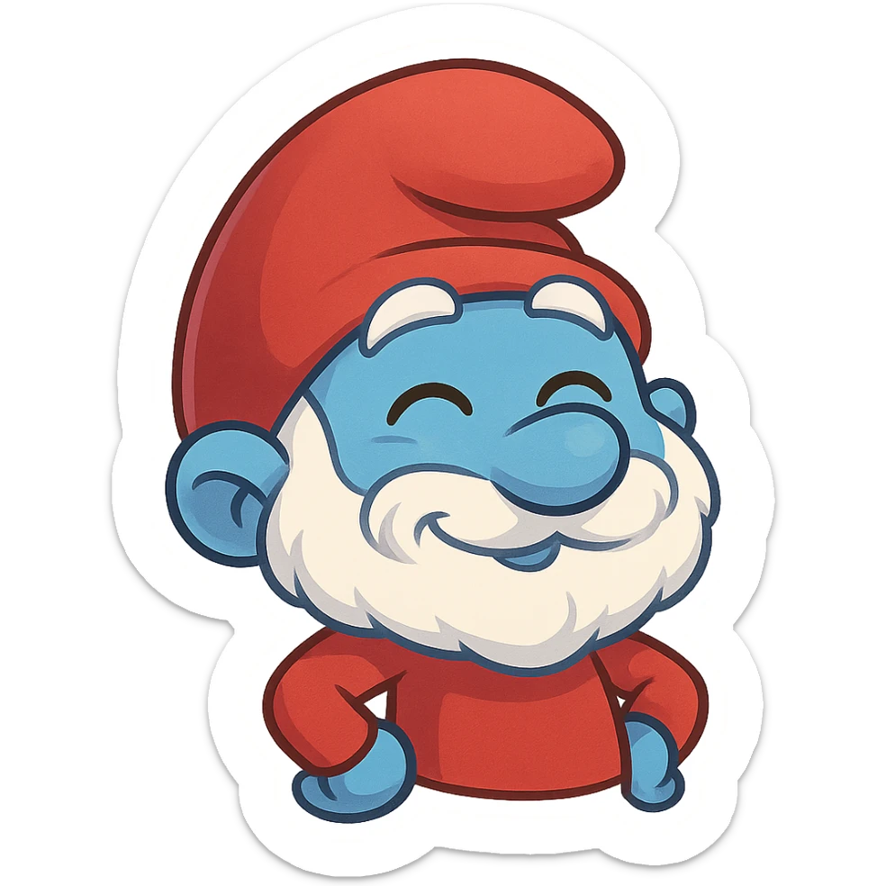 Papa Smurf with red hat, wise and smiling emoji sticker