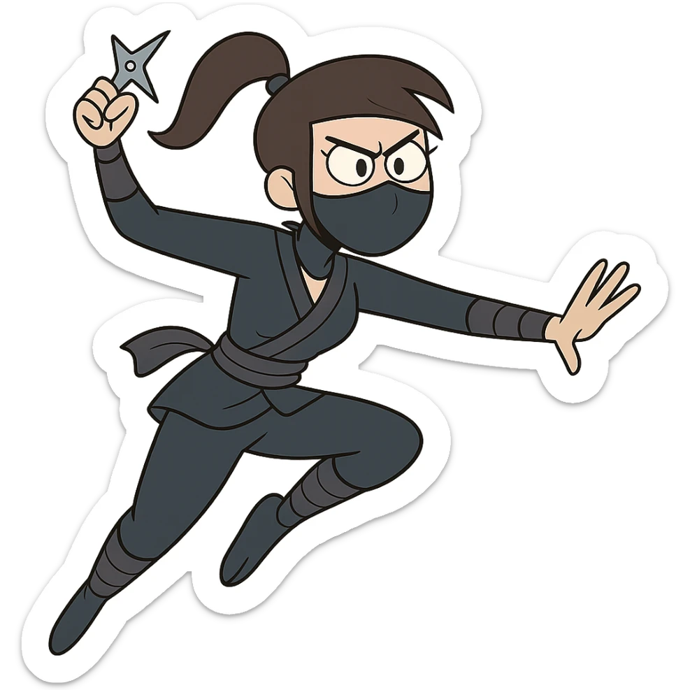 female ninja in a modern cartoon style, dynamic pose sticker