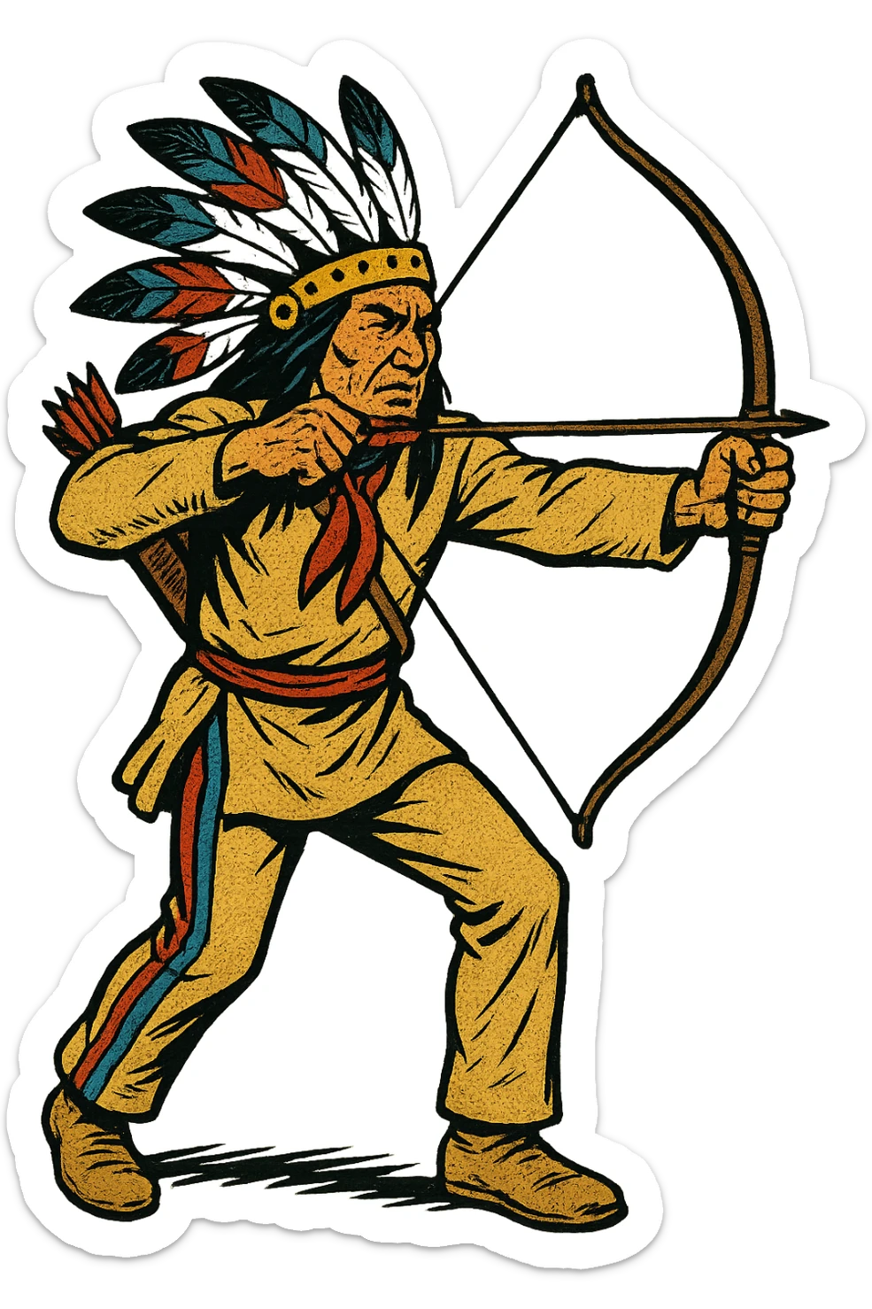The full body of A native American chief with bow and arrow in the 1870s in the American West sticker