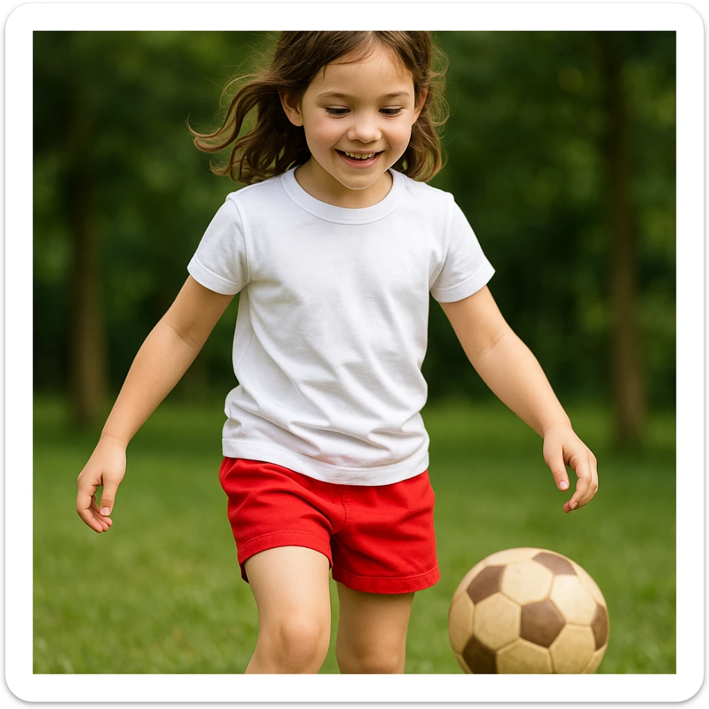 Make the girl's outfit red shorts and a white short-sleeved t-shirt sticker