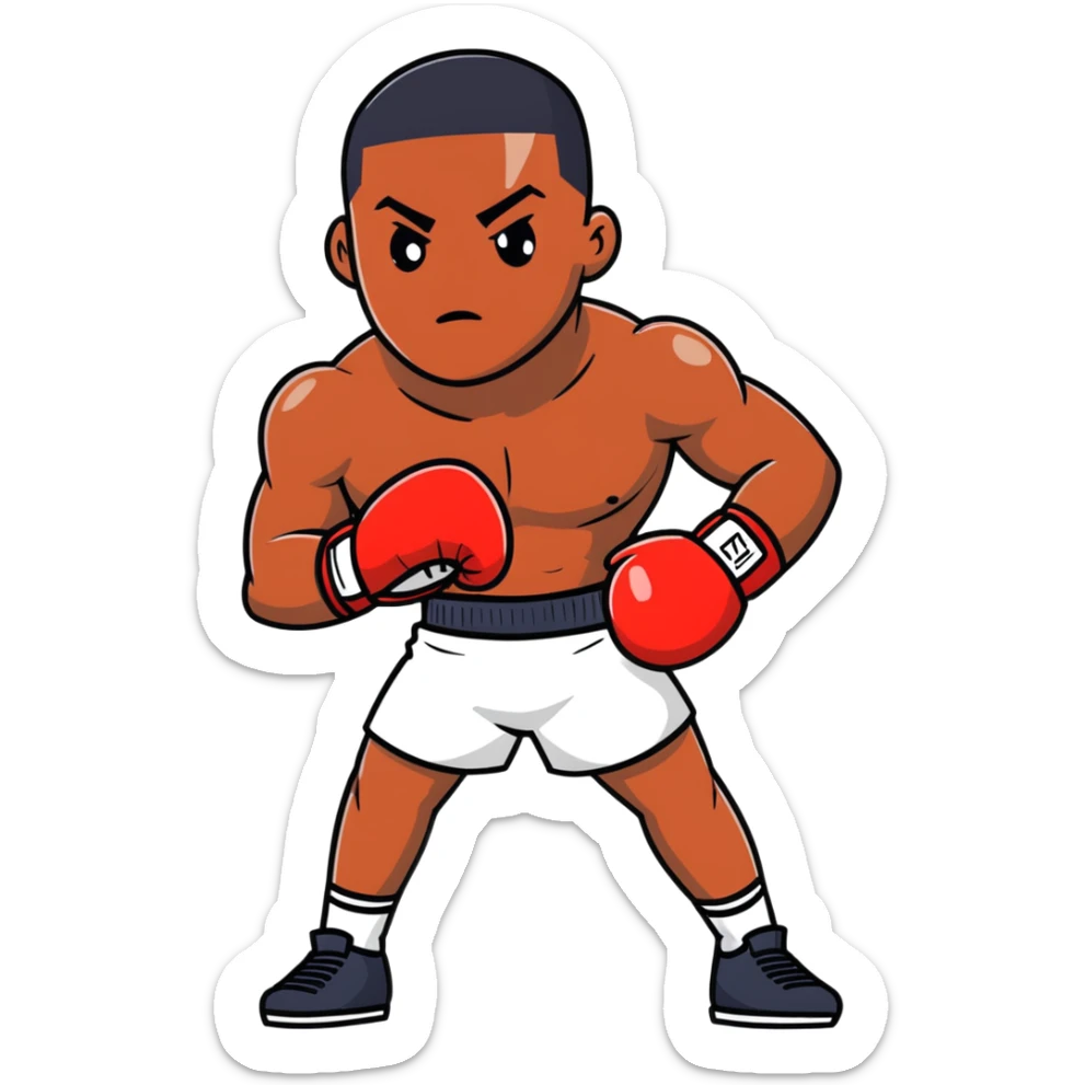 Passport photo portrait of a young 19-year-old Black male boxer, formal front-facing pose, neutral background, athletic build sticker