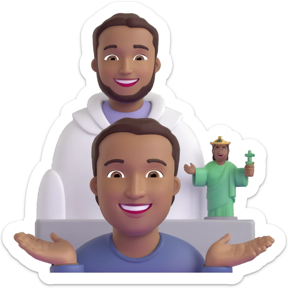 smiling black man with big teeth, standard male haircut, oval face, with Christ the Redeemer statue in the background, Rio de Janeiro, no glasses sticker