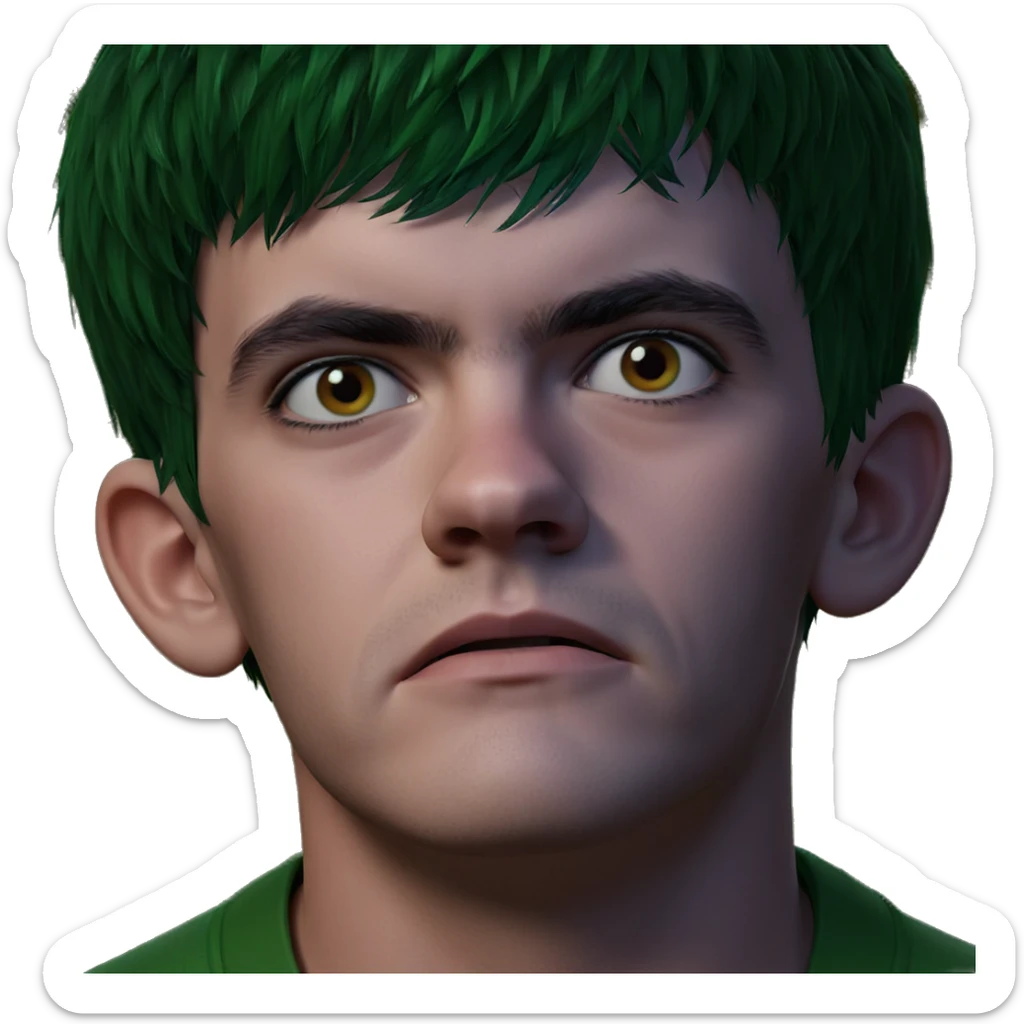 boy with green hair portrait sticker