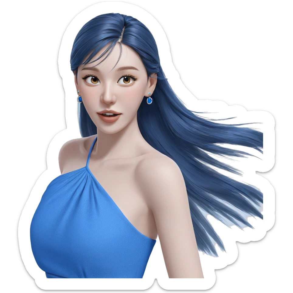 blue dress with bare shoulders sticker