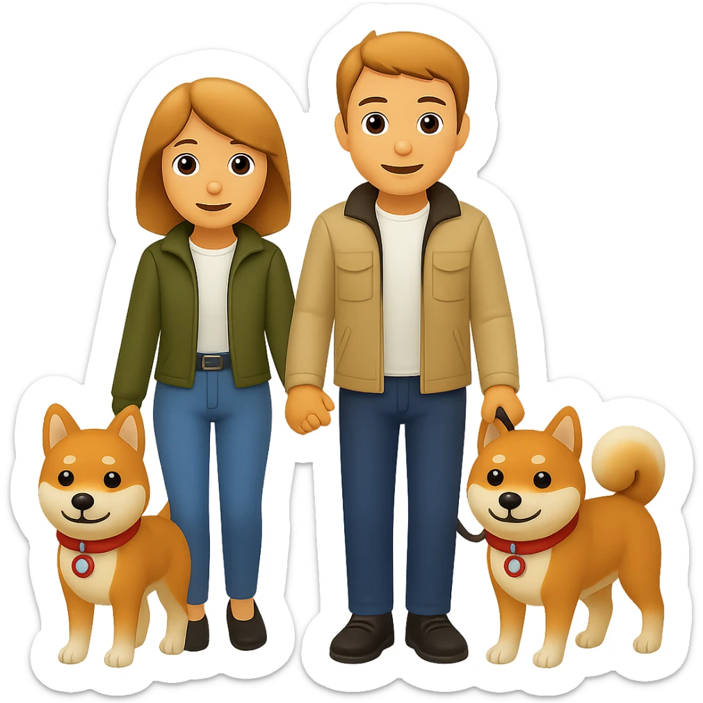 Make the couple have brown hair in emoji style with no background. sticker