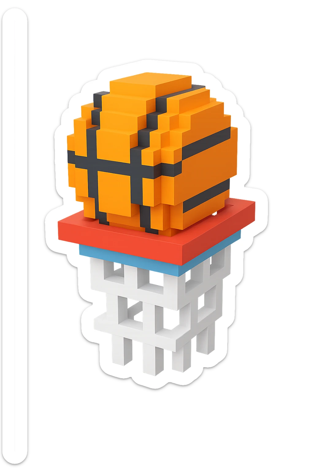 Voxel-style basketball in a net, no background, variation 3. sticker