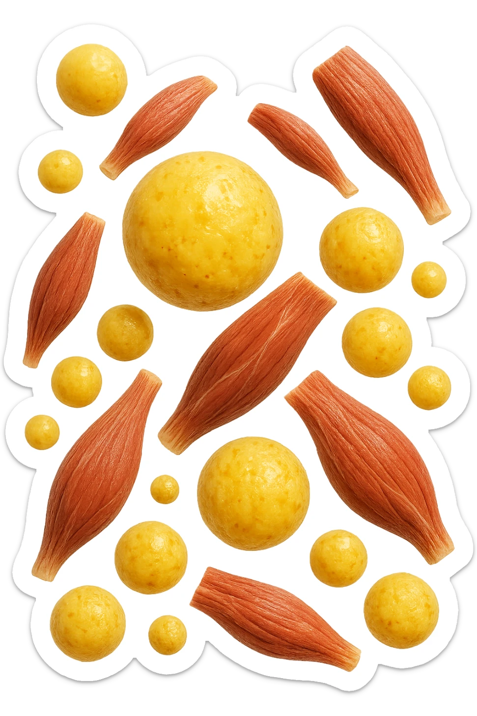 cellule di grasso gialle fluttuano in aria insieme a porzioni di tessuto muscolare umano realistico sticker