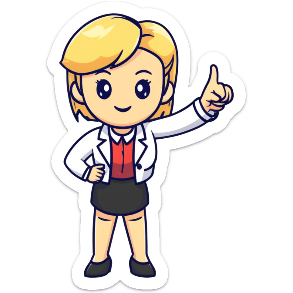angry blonde female teacher full body without glasses, pointing finger sticker