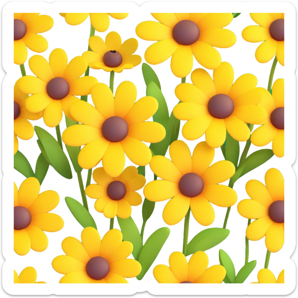 Redraw this photo of yellow wildflowers in a volumetric 3D iOS style with bright colors, realistic details, clean modern background, emphasizing volume and light-shadow play. sticker