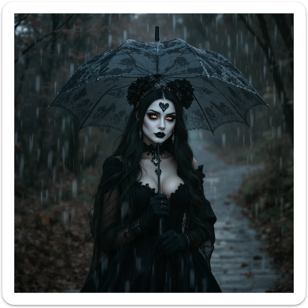 gothic heart with a black lace umbrella, professional photography style sticker