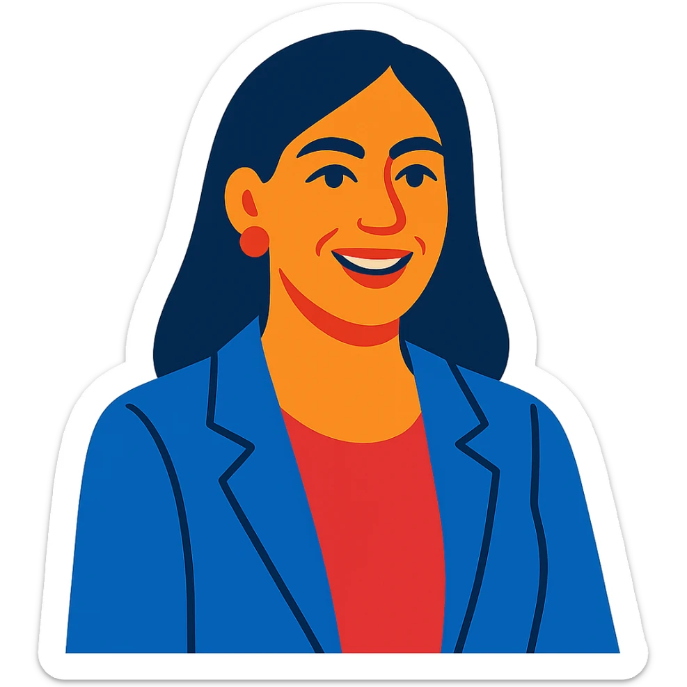 40-year-old woman with straight dark hair and medium skin, modern vibrant toon illustration style sticker