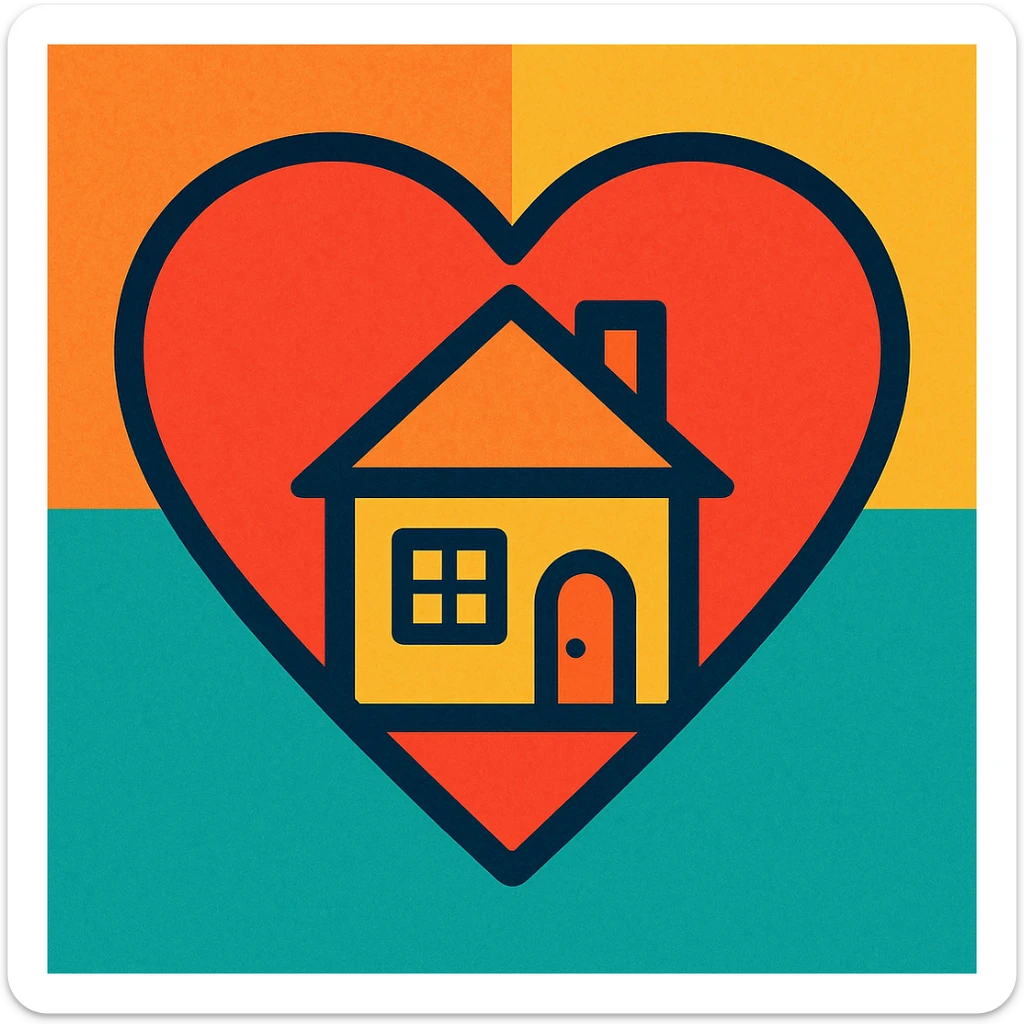 a heart and a house together, symbolizing love at home, warm and inviting style sticker