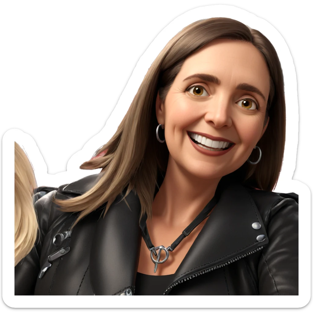 smiling girl in leather jacket sticker