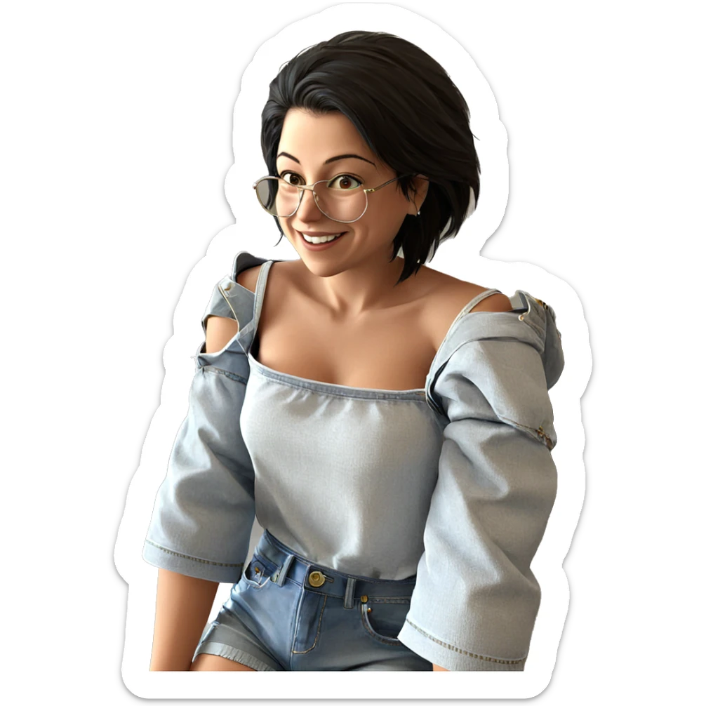 smiling girl in denim shorts sticker