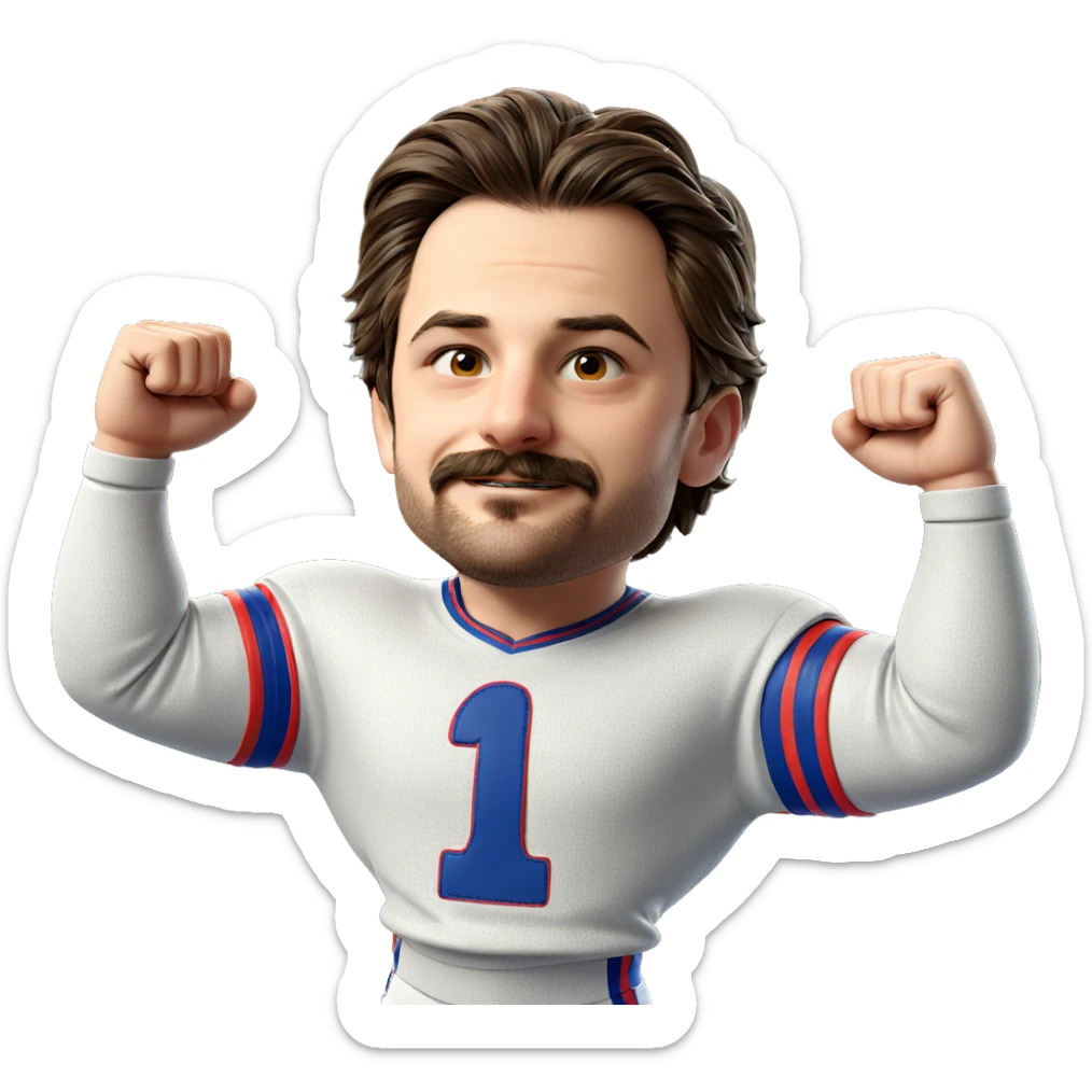 boy in sportswear with mustache sticker