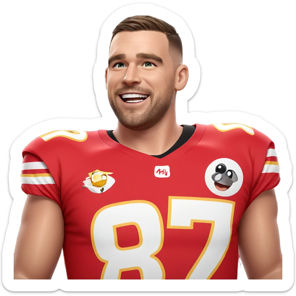 smiling boy in red shirt sticker