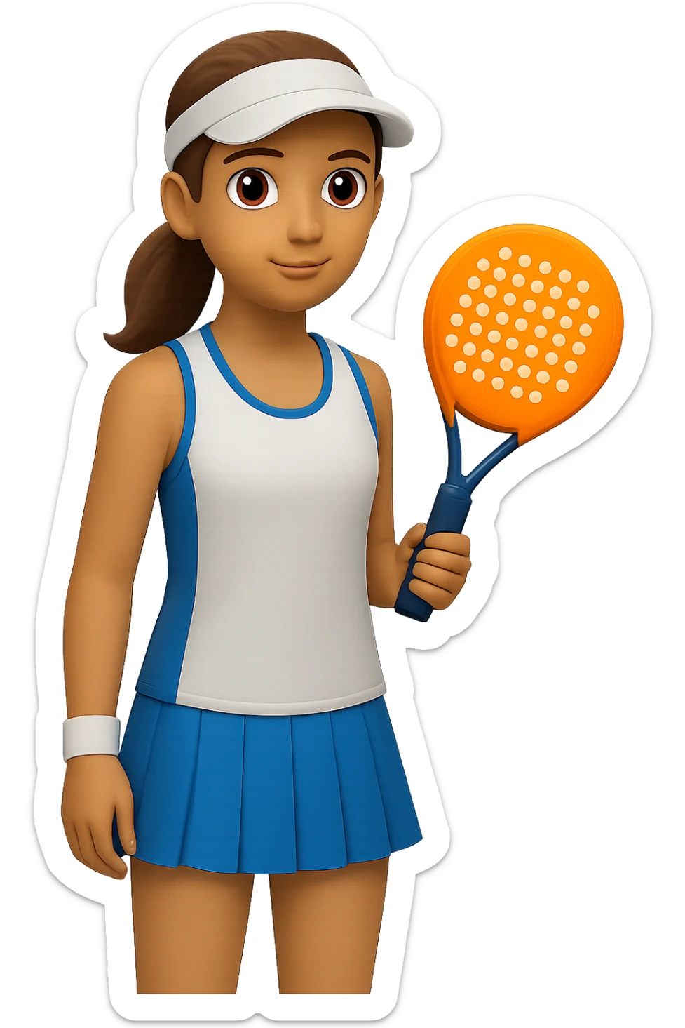 Change the image to depict a woman simply holding a padel racket in a neutral pose with no action, in emoji style, with no background. sticker