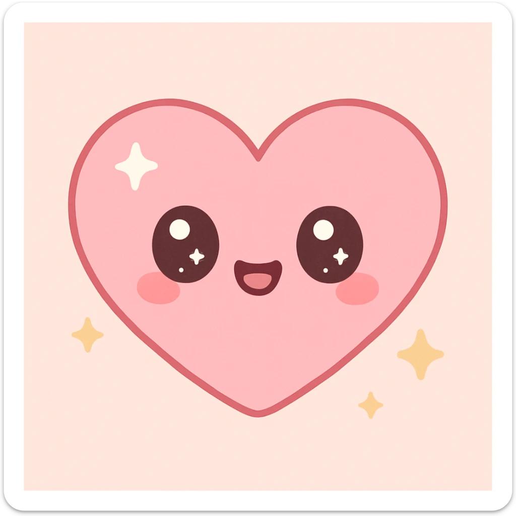 adorable pink heart with a smiling face, kawaii style, soft pink shades, sparkles sticker