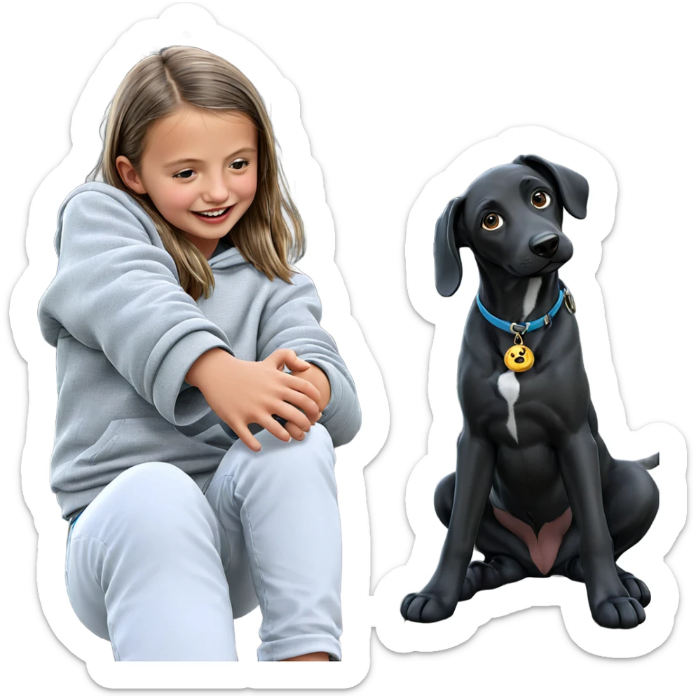 girl with dog sitting outside sticker