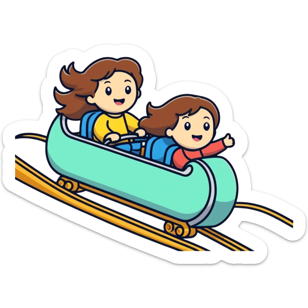 2 best friends on a rollercoaster 1 with long brown hair the other with long brown hair sticker