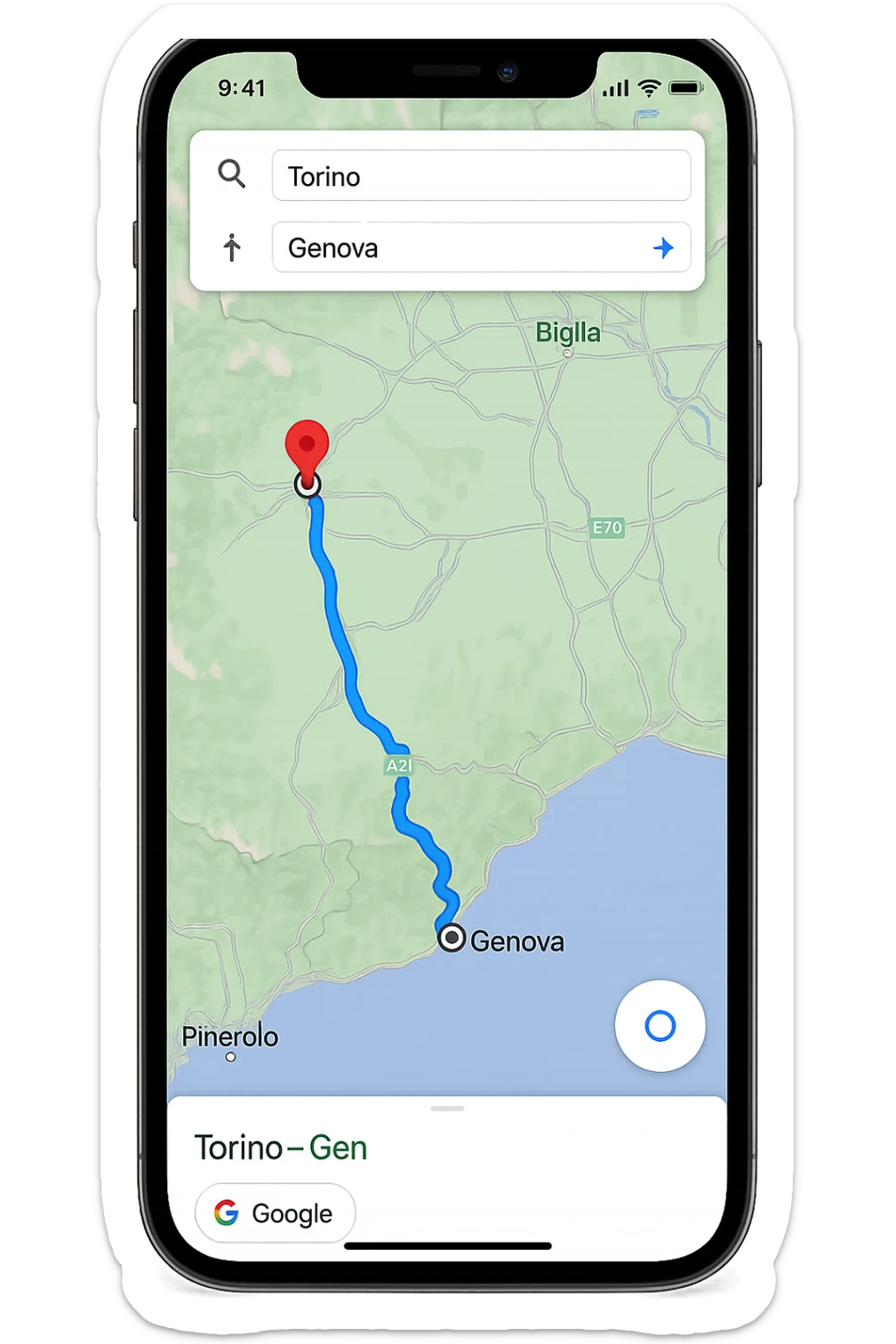 IPHONE CON GOOGLE MAPS APERTO, PARTENZA DA TORINO, ARRIVO A GENOVA sticker