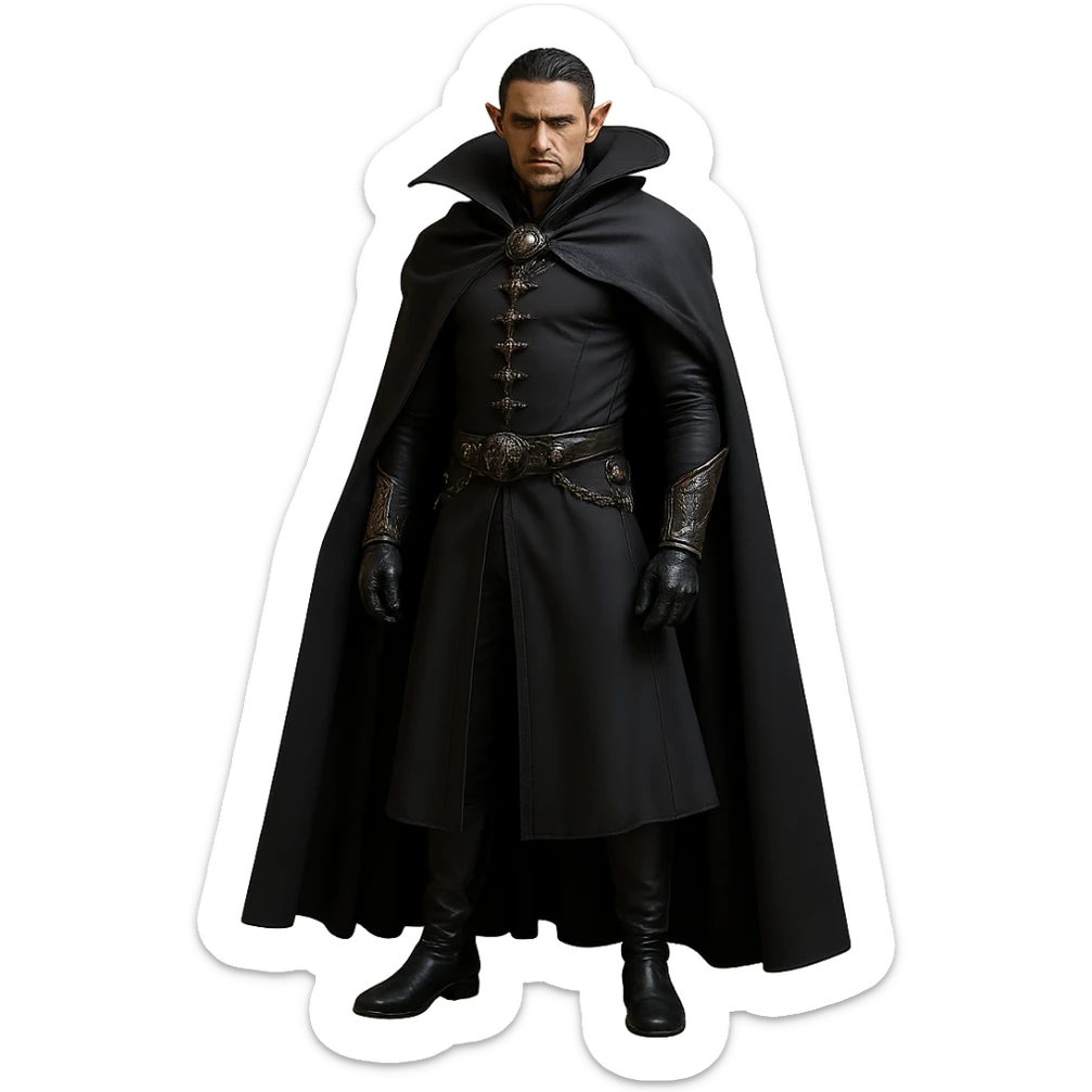 Remove the background to depict the full body of a photorealistic dark prince on a transparent background. sticker