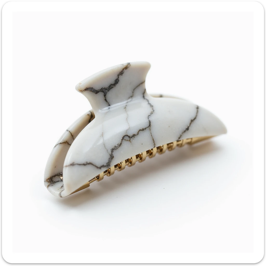 realistic hairclip made of marble material, photorealistic, isolated, no hair, neutral background sticker