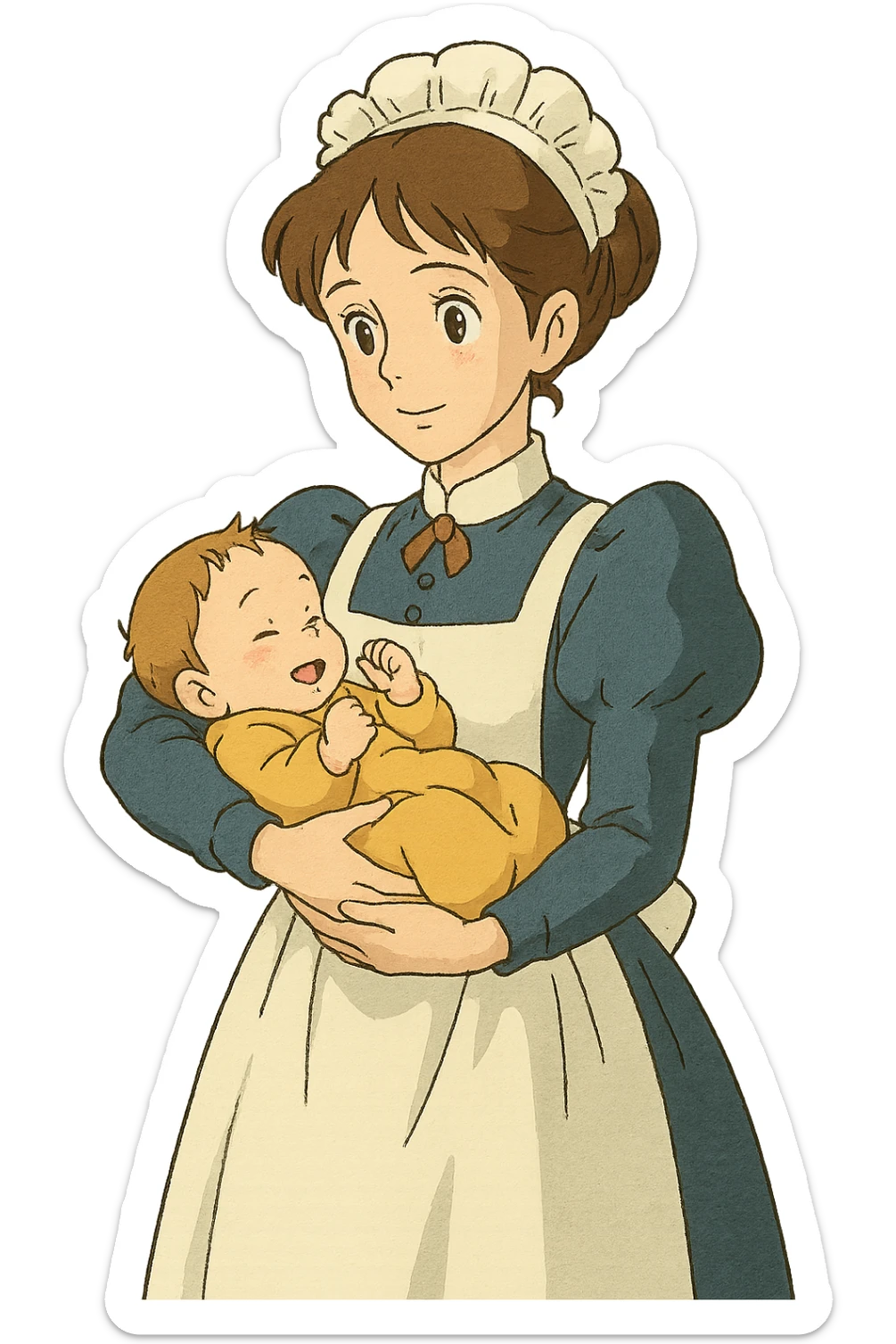 victorian midwife holding a baby with background sticker