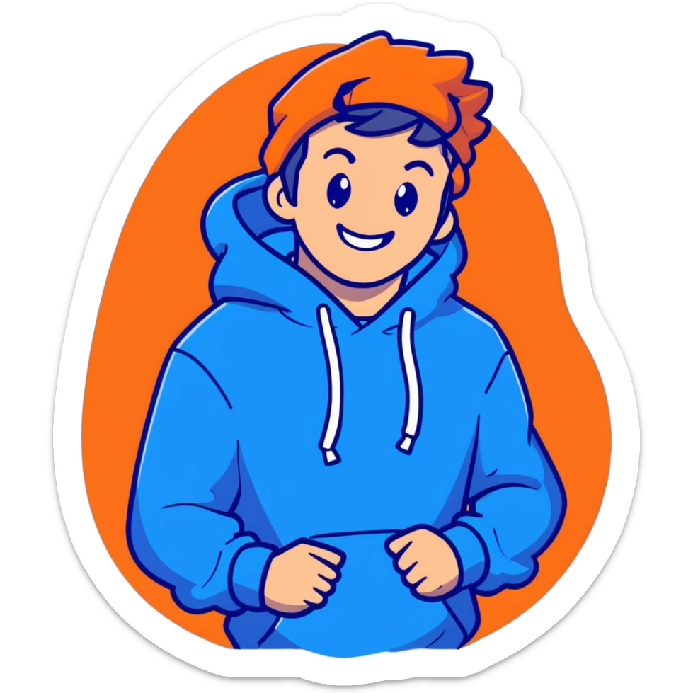 portrait of Mr. Beast, smiling, blue hoodie, energetic vibe sticker