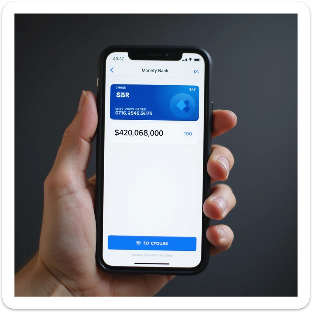 a iphone screen shot showing a chase bank balance of negative $420,069,000 sticker