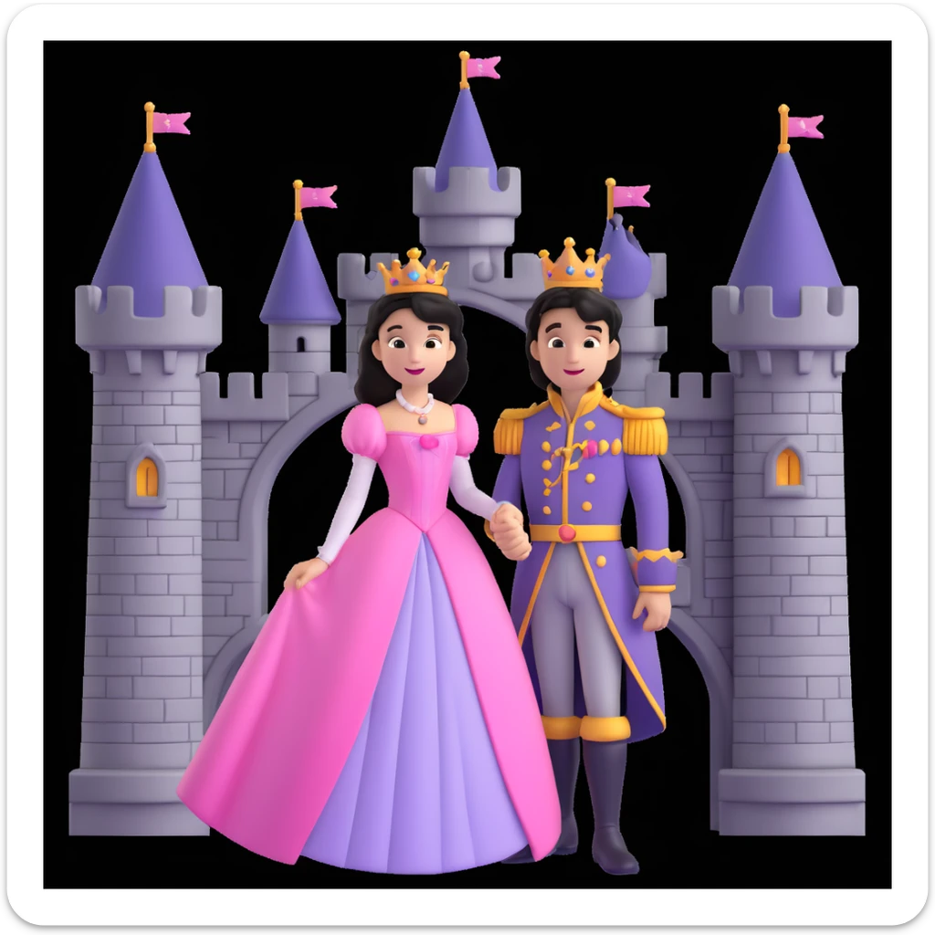 prince and princess disny dress close up photo in castle sticker