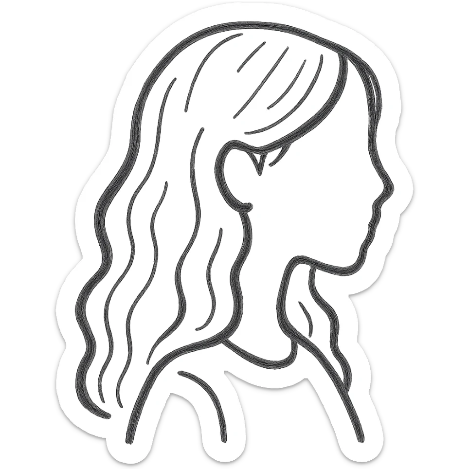 Make the faceless Asian woman with long, wavy hair face sideways in hand-drawn sketch style with no background. sticker