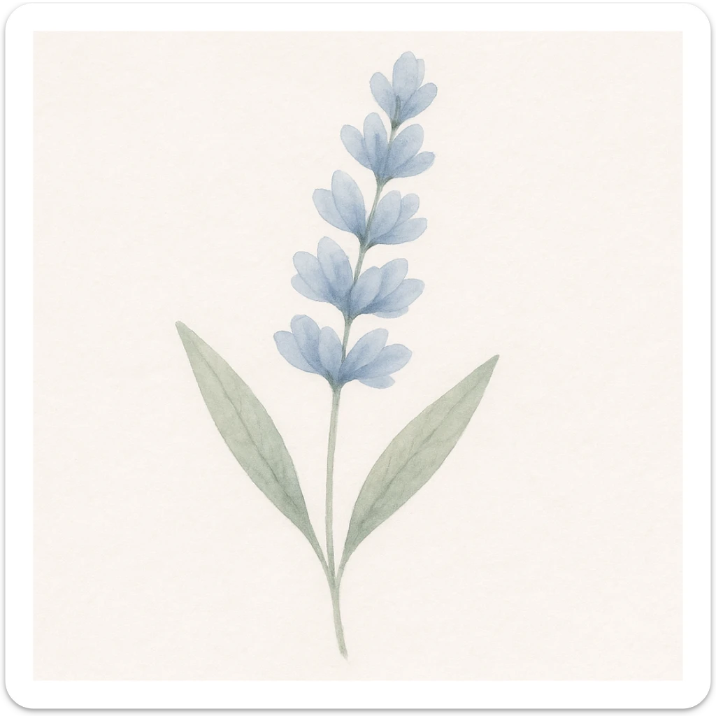 Make the lavender sprig more detailed, with delicate petals and realistic leaves, while keeping the soft background and gentle, minimal look in a watercolor art style. sticker