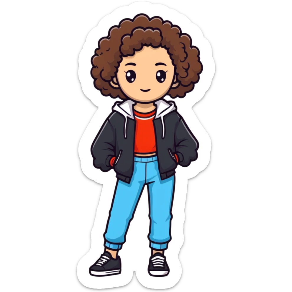 Full body teenage girl with curly brown hair, choni style with urban clothes sticker