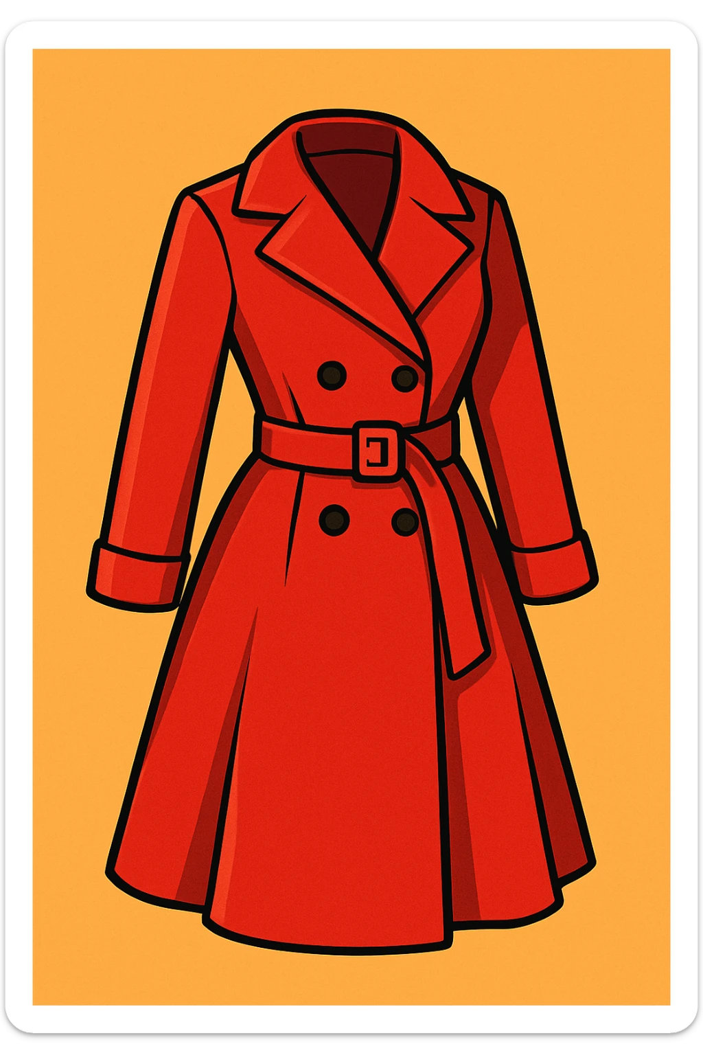 classic red trench coat for women, elegant and simple, vibrant toon style sticker