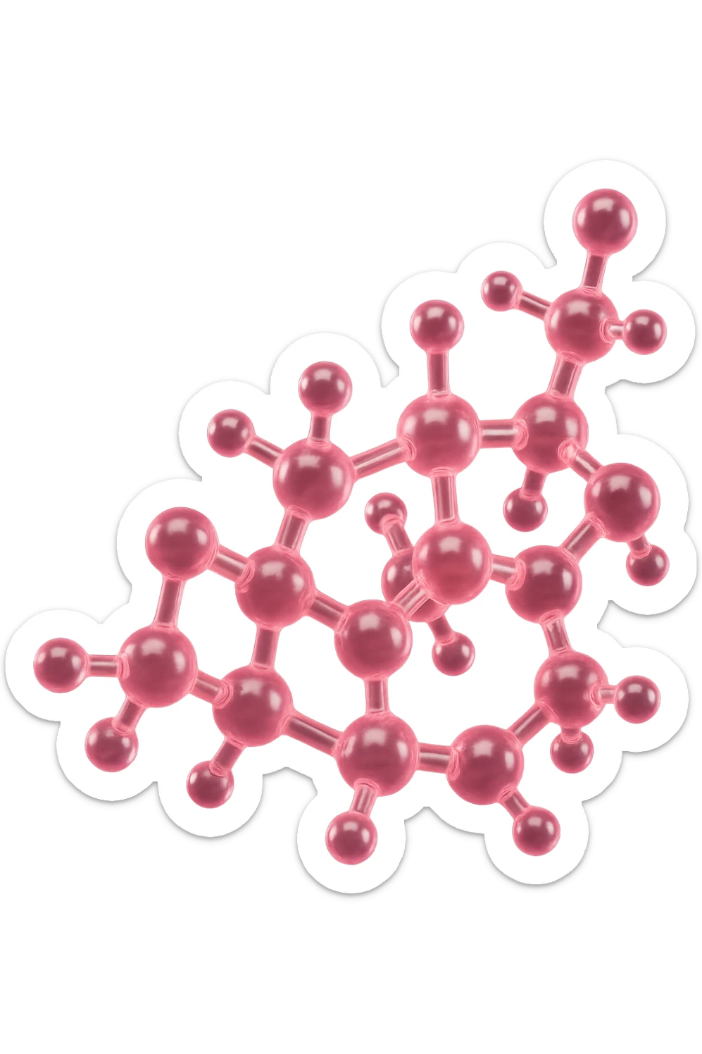 molecola chimica del cortisolo in 3d, colore rosa, fluttua in aria, iperrealistica 4k sticker