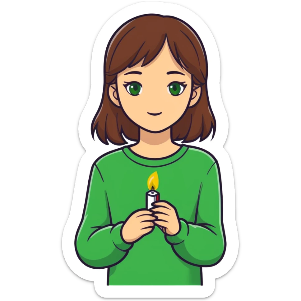 Girl with medium brown hair and green eyes in love with a lighter  sticker