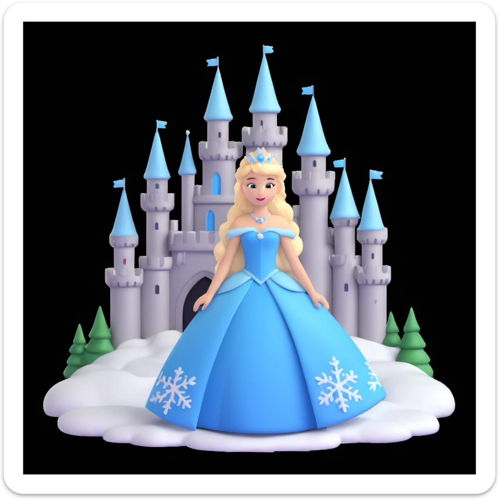 girls in a  snow princess dress, snow castle background sticker