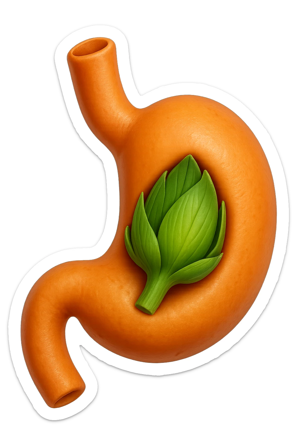 emoji stile iphone 3d di uno stomaco umano con una foglia di carciofo dentro, iperrealistico 4k sticker