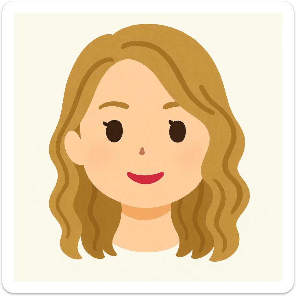 Redraw the head only (no neck or body) in Irasutoya style: soft colors, round features, simple cartoon, friendly expression, light background, maintain recognizable facial features and hair color. sticker