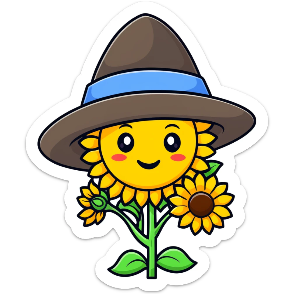 Happy Ukrainian emoji with sunflower and traditional Ukrainian hat sticker
