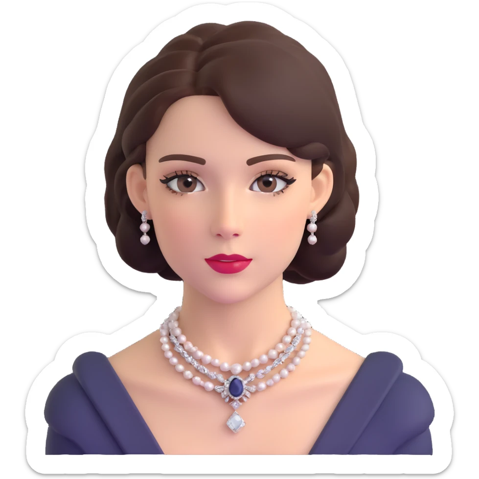 Sophisticated British young woman with classic style, tasteful makeup and delicate jewelry sticker