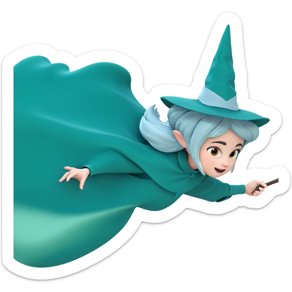 witch girl with wand sticker