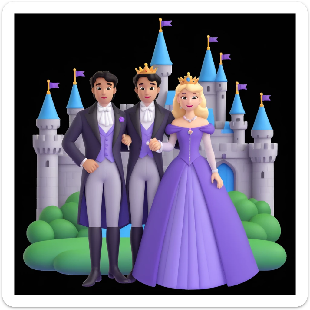 prince and princess Disney dress close up photo in castle background sticker