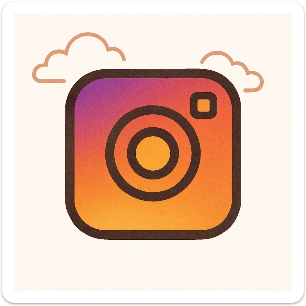 Modify the icon to have the exact Instagram official color gradient with purple, pink, orange, yellow, and white. Use a flat design emphasizing the camera symbol. The background should be white. sticker