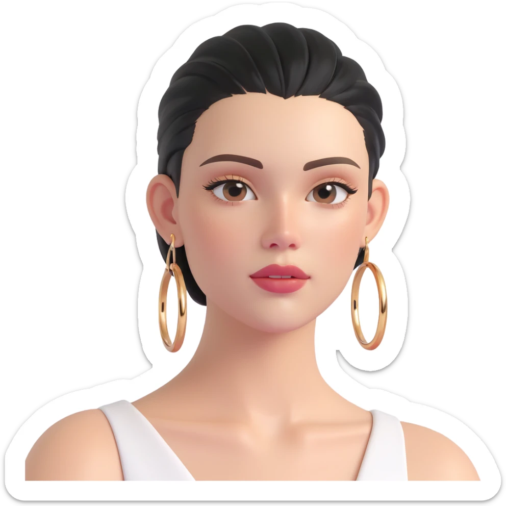 clean girl emoji inspired by clean girl aesthetic, fresh face, slicked-back hair, gold hoop earrings, dewy skin, minimalist look sticker