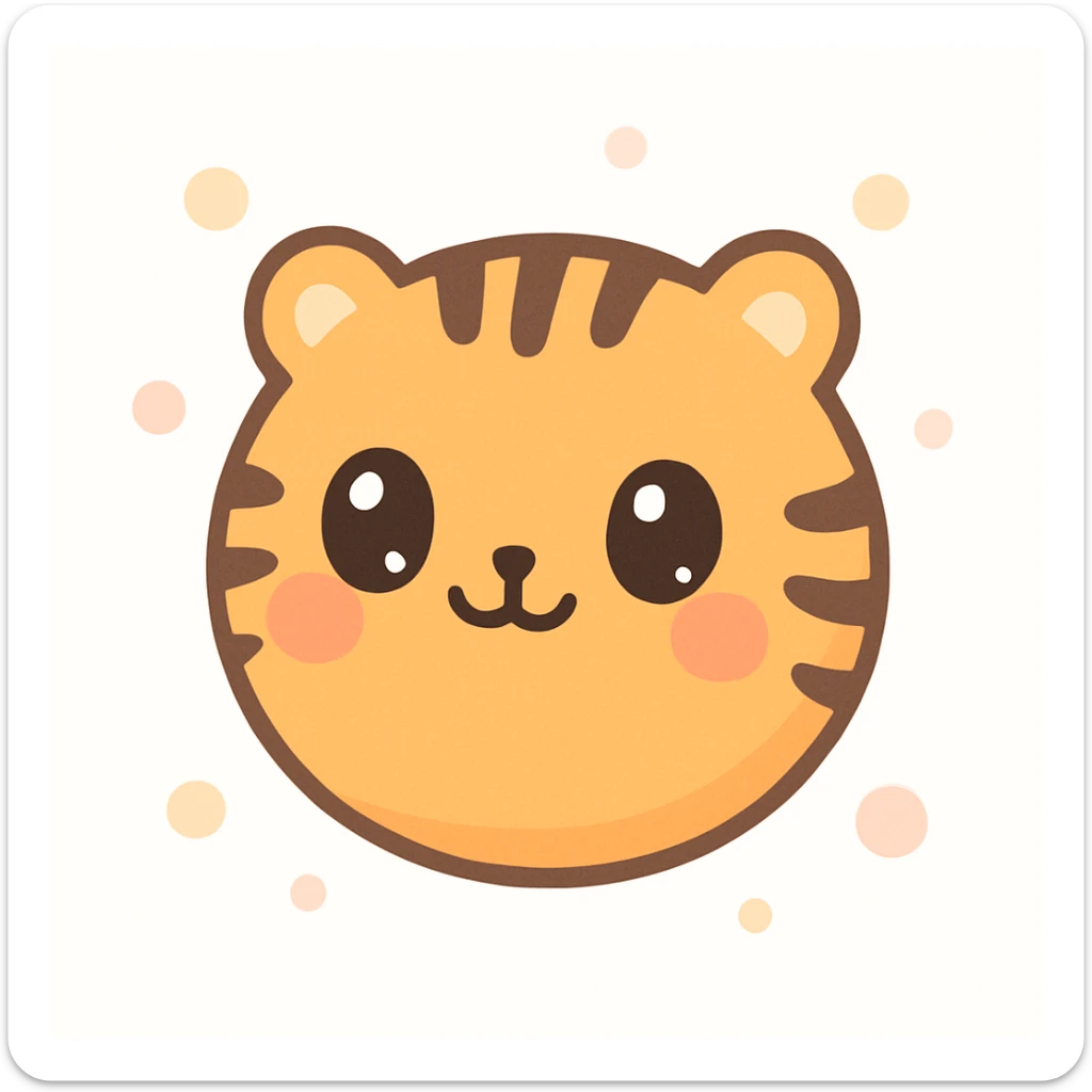 cute emoji of tiger balls, round, orange with tiger stripes, kawaii style sticker
